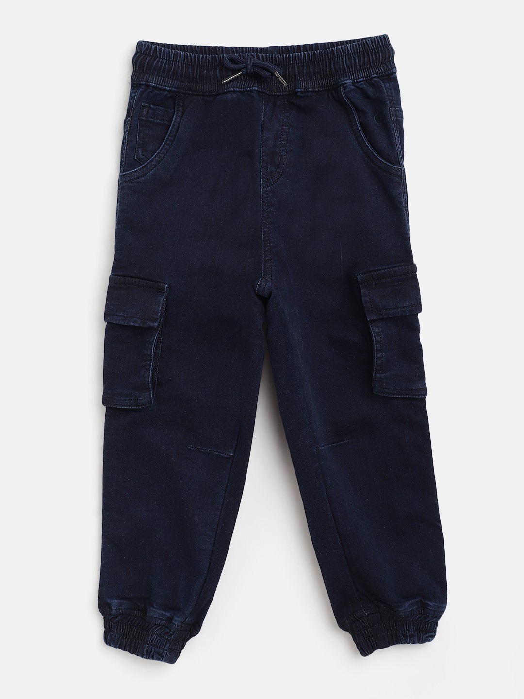 

Gini and Jony Boys Navy Blue Solid Cargo Denim Joggers