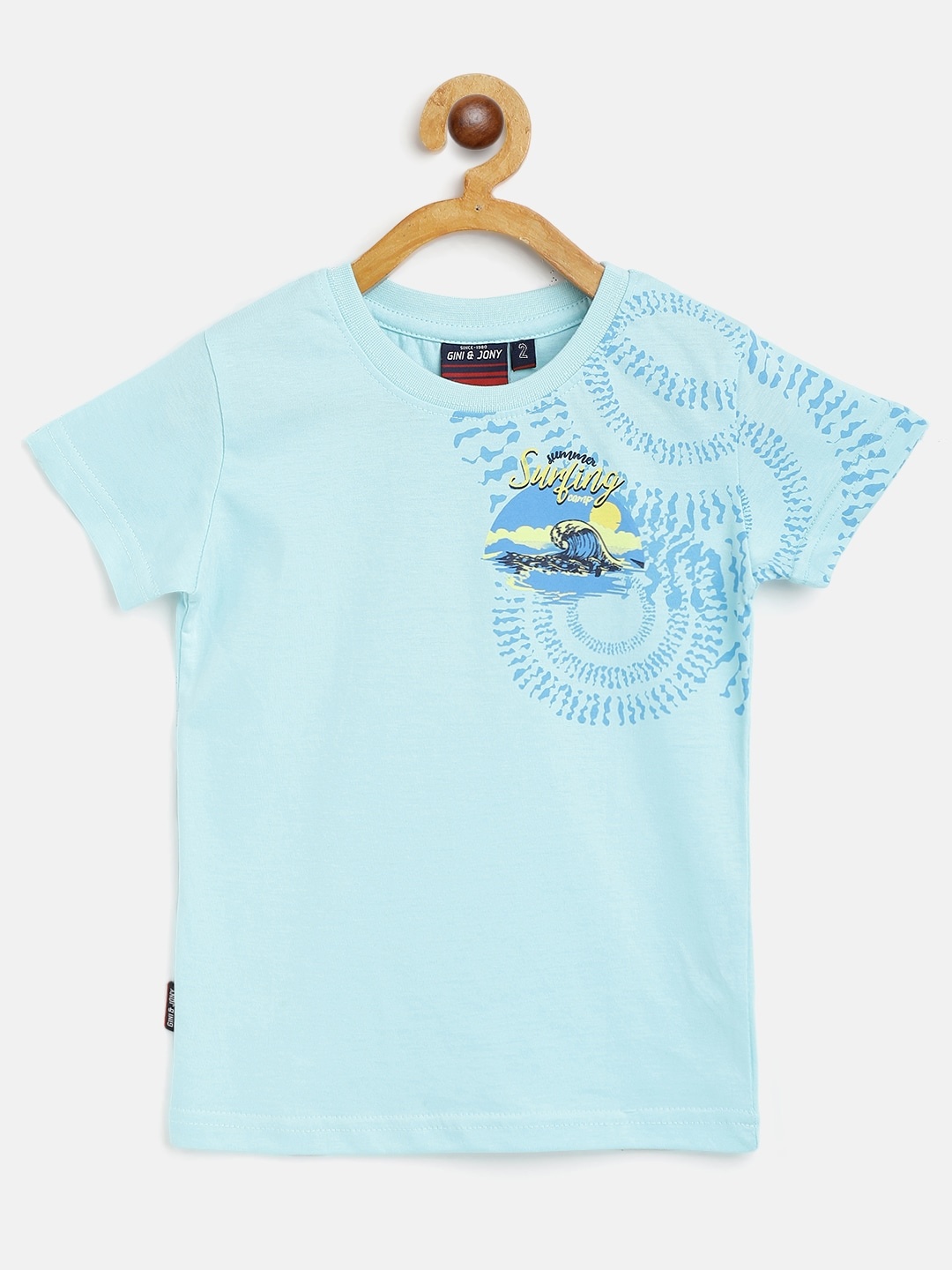 

Gini and Jony Boys Blue Pure Cotton Printed T-shirt