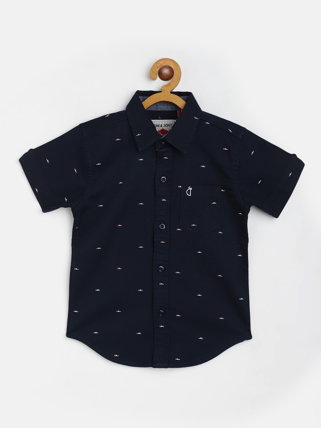 

Gini and Jony Boys Navy Blue & Red Pure Cotton Sneakers Print Casual Shirt