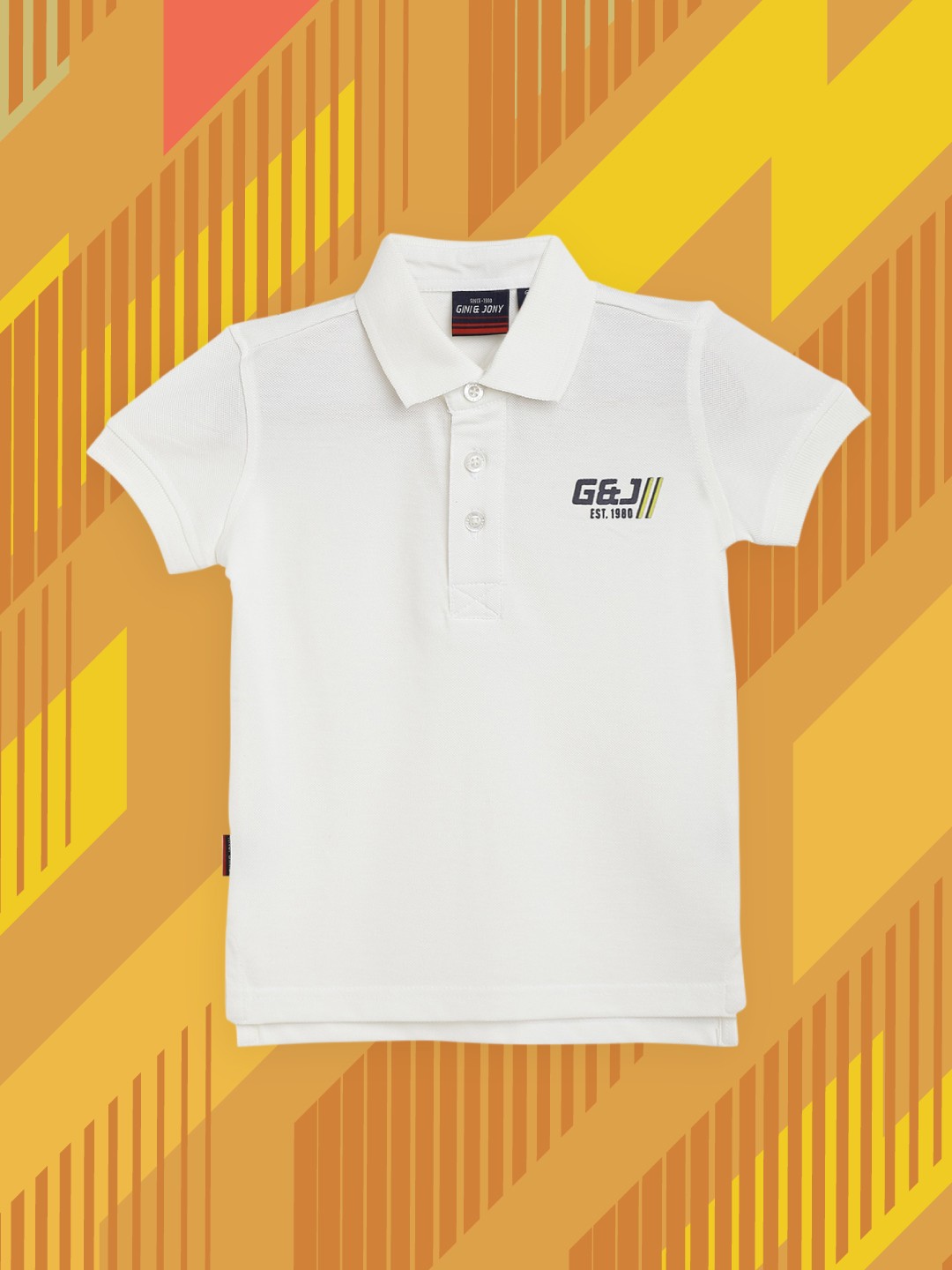 

Gini and Jony Boys Off-White Pure Cotton Brand Logo Detail Polo Collar T-shirt