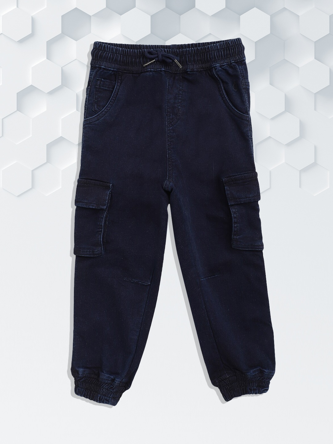 

Gini and Jony Boys Navy Blue Solid Cargo Denim Joggers