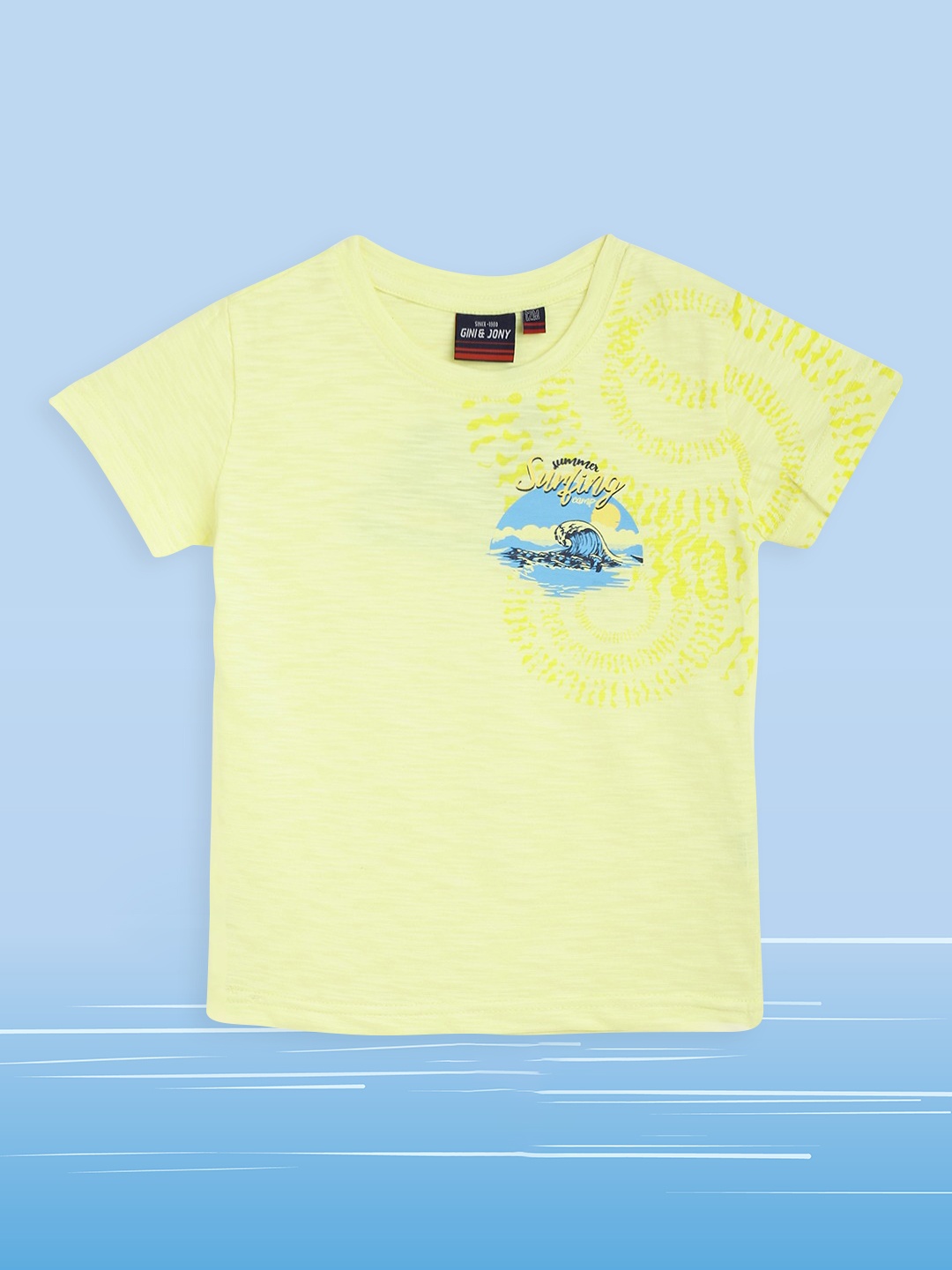 

Gini and Jony Boys Yellow & Blue Pure Cotton Printed T-shirt