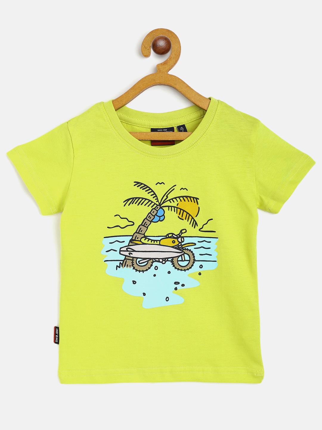 

Gini and Jony Boys Lime Green & Blue Pure Cotton Tropical Printed T-shirt