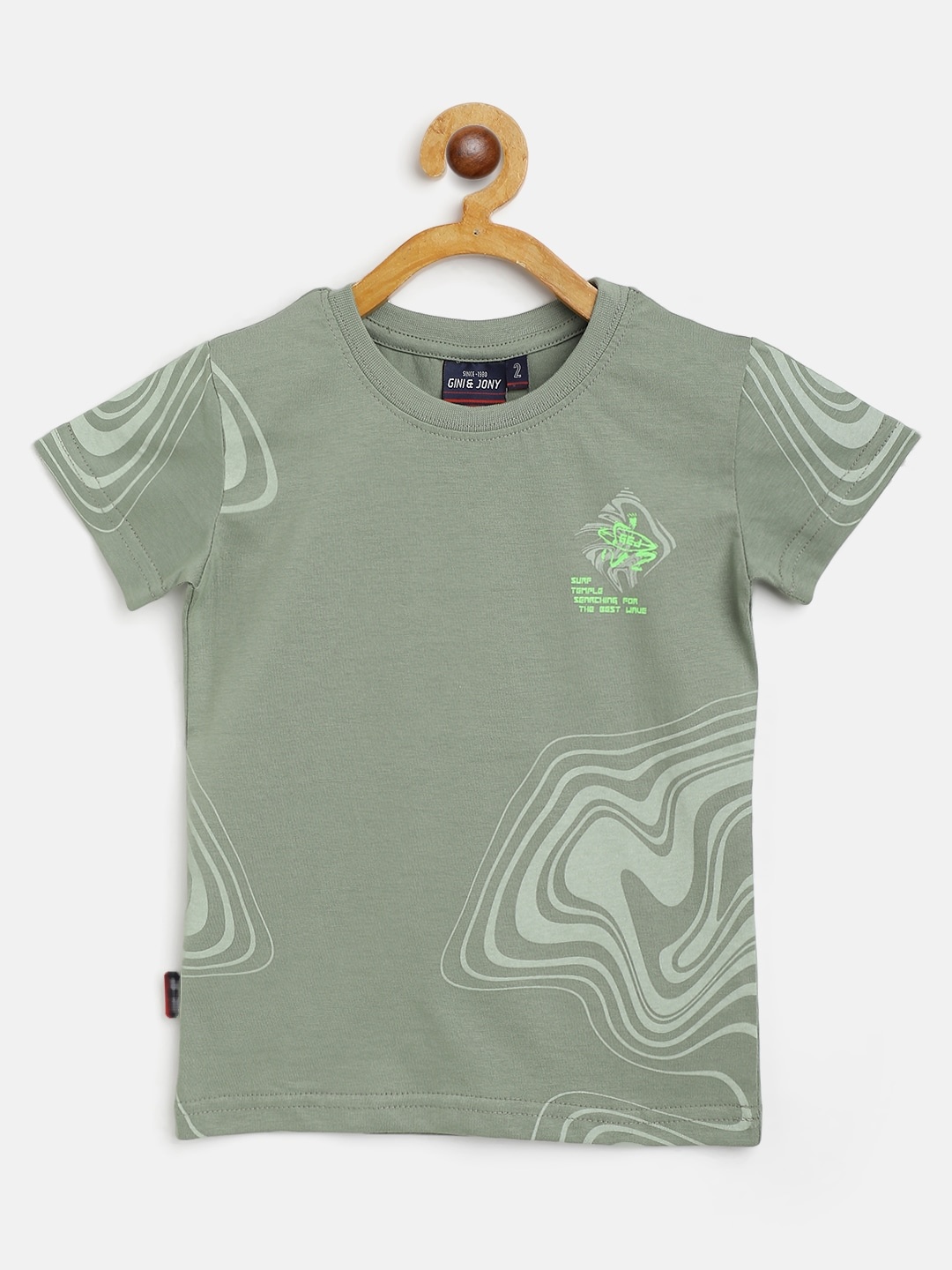 

Gini and Jony Boys Olive Green Pure Cotton Abstract Print T-shirt