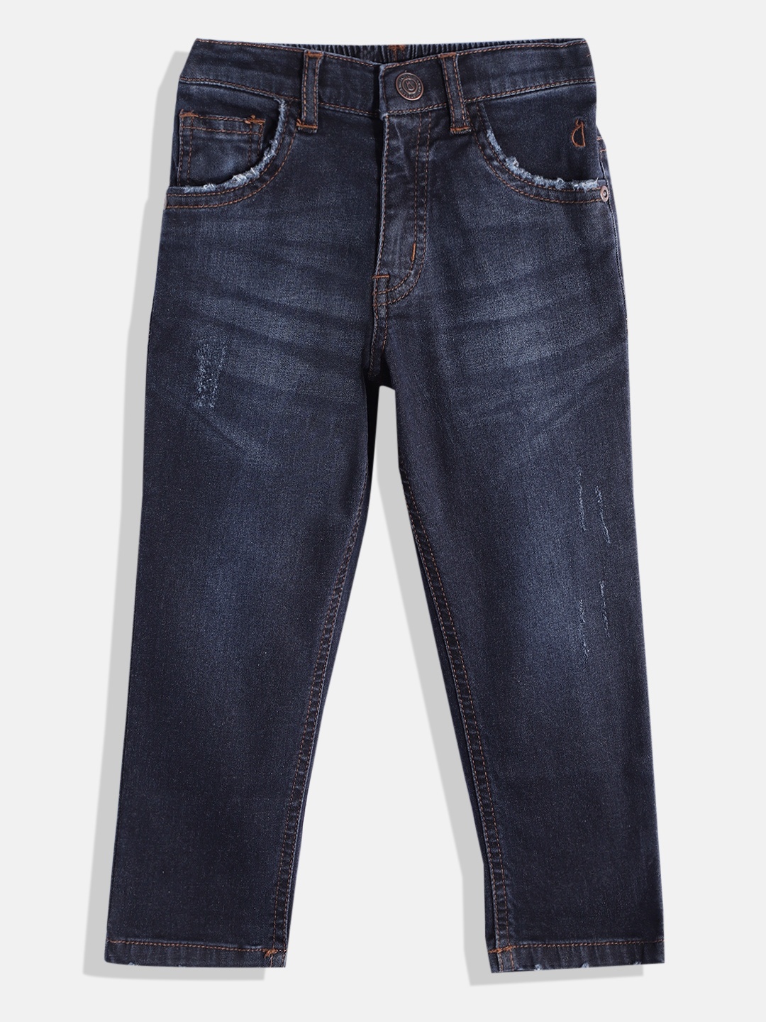 

Gini and Jony Boys Navy Blue Low Distress Light Fade Stretchable Jeans