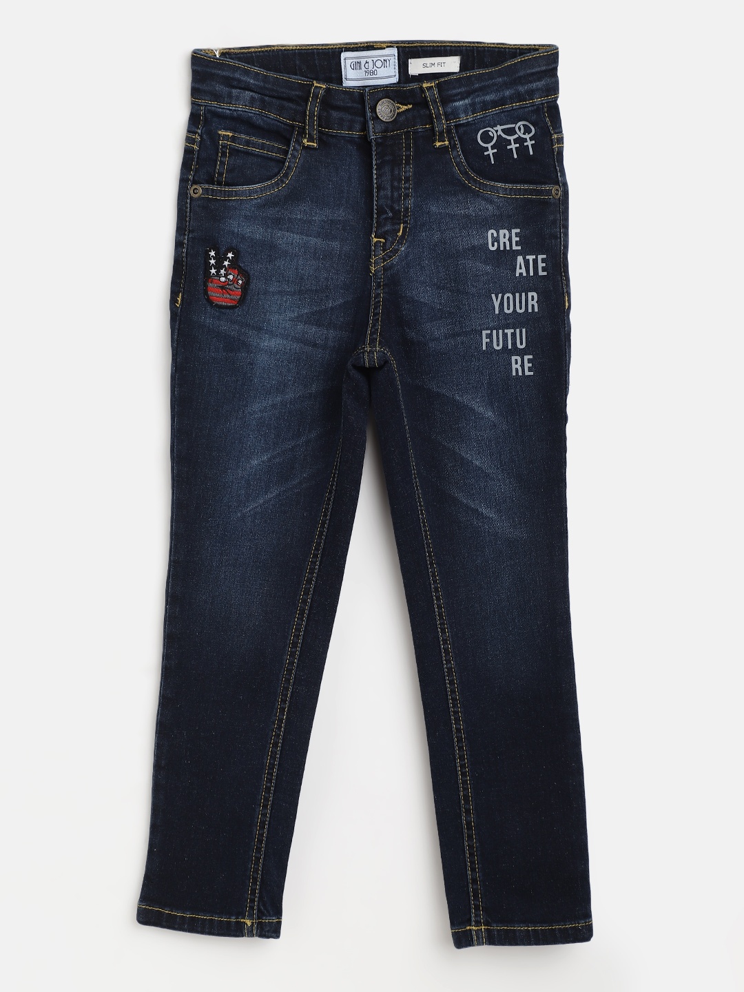 

Gini and Jony Boys Navy Blue Light Fade Clean Look Printed Stretchable Jeans