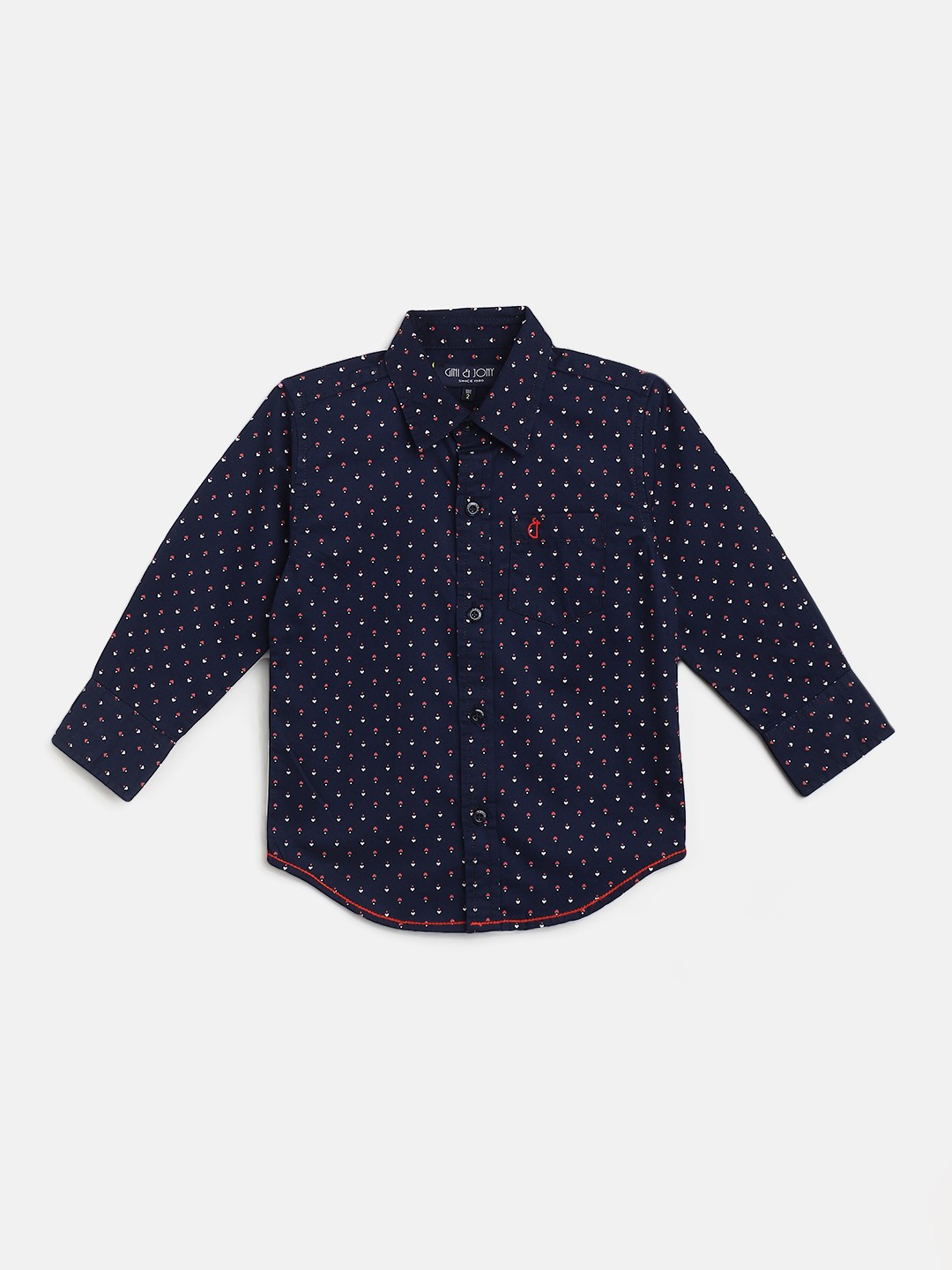 

Gini and Jony Boys Navy Blue & Red Pure Cotton Ditsy Print Casual Shirt