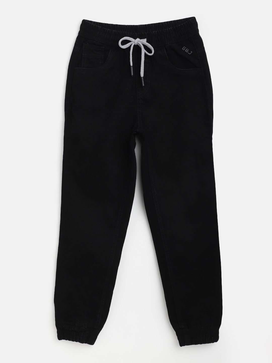 

Gini and Jony Boys Black Solid Cotton Denim Joggers