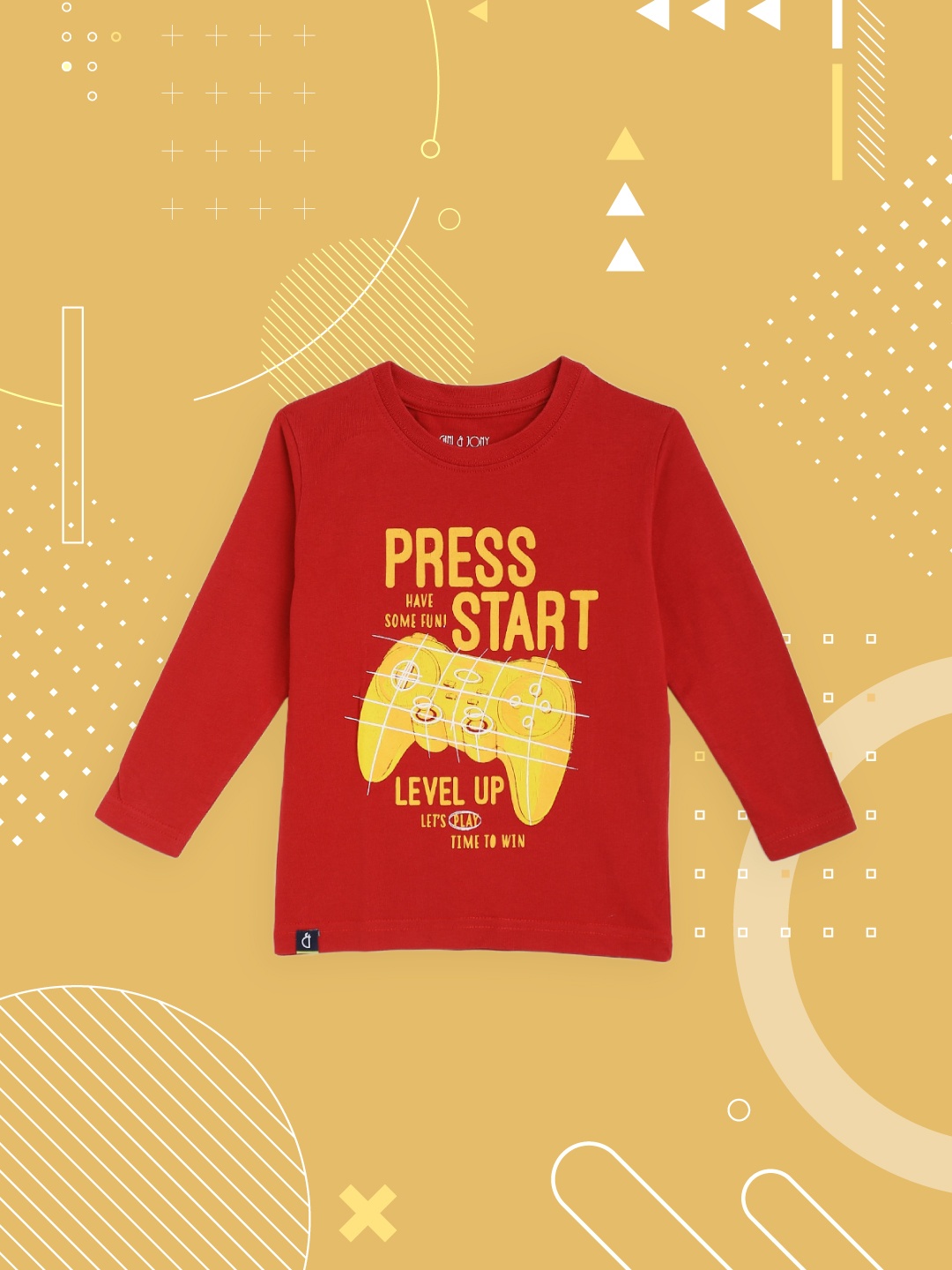 

Gini and Jony Boys Red & Yellow Pure Cotton Typography Print T-shirt