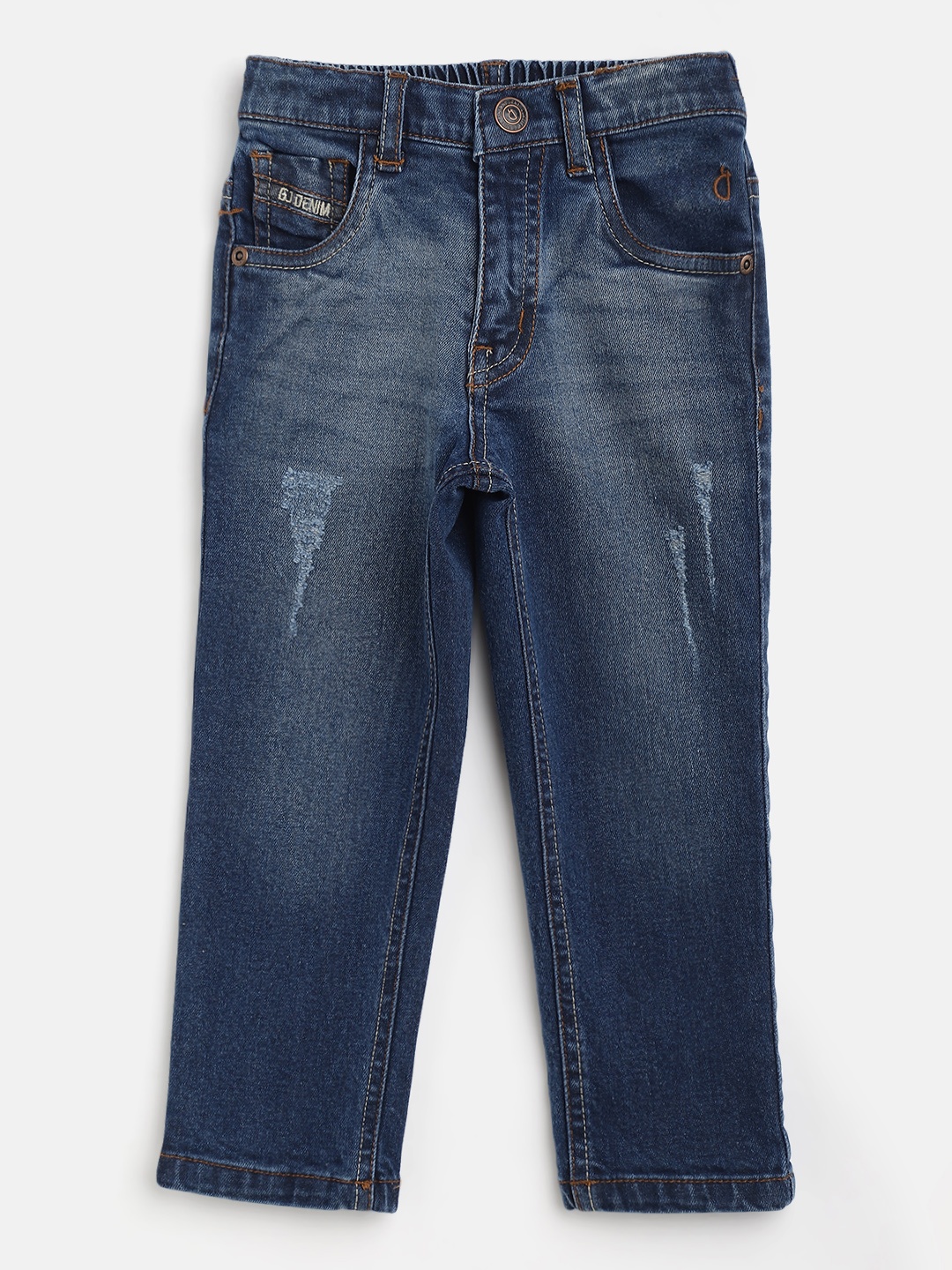 

Gini and Jony Boys Navy Blue Regular Fit Low Distress Light Fade Stretchable Jeans