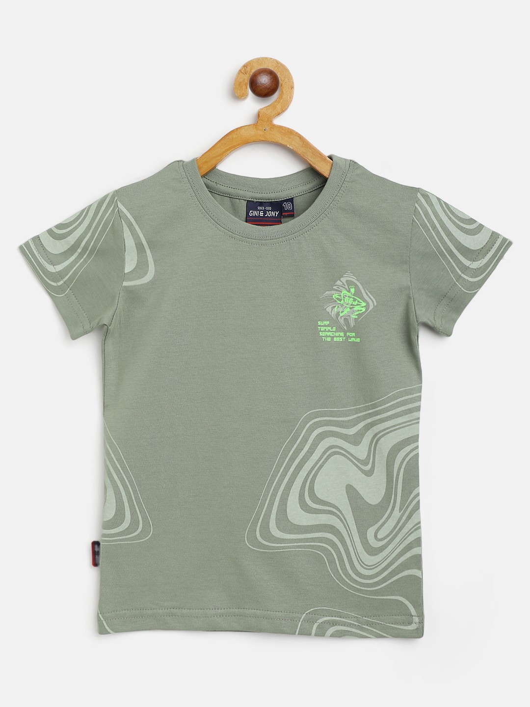 

Gini and Jony Boys Olive Green Pure Cotton Abstract Print T-shirt