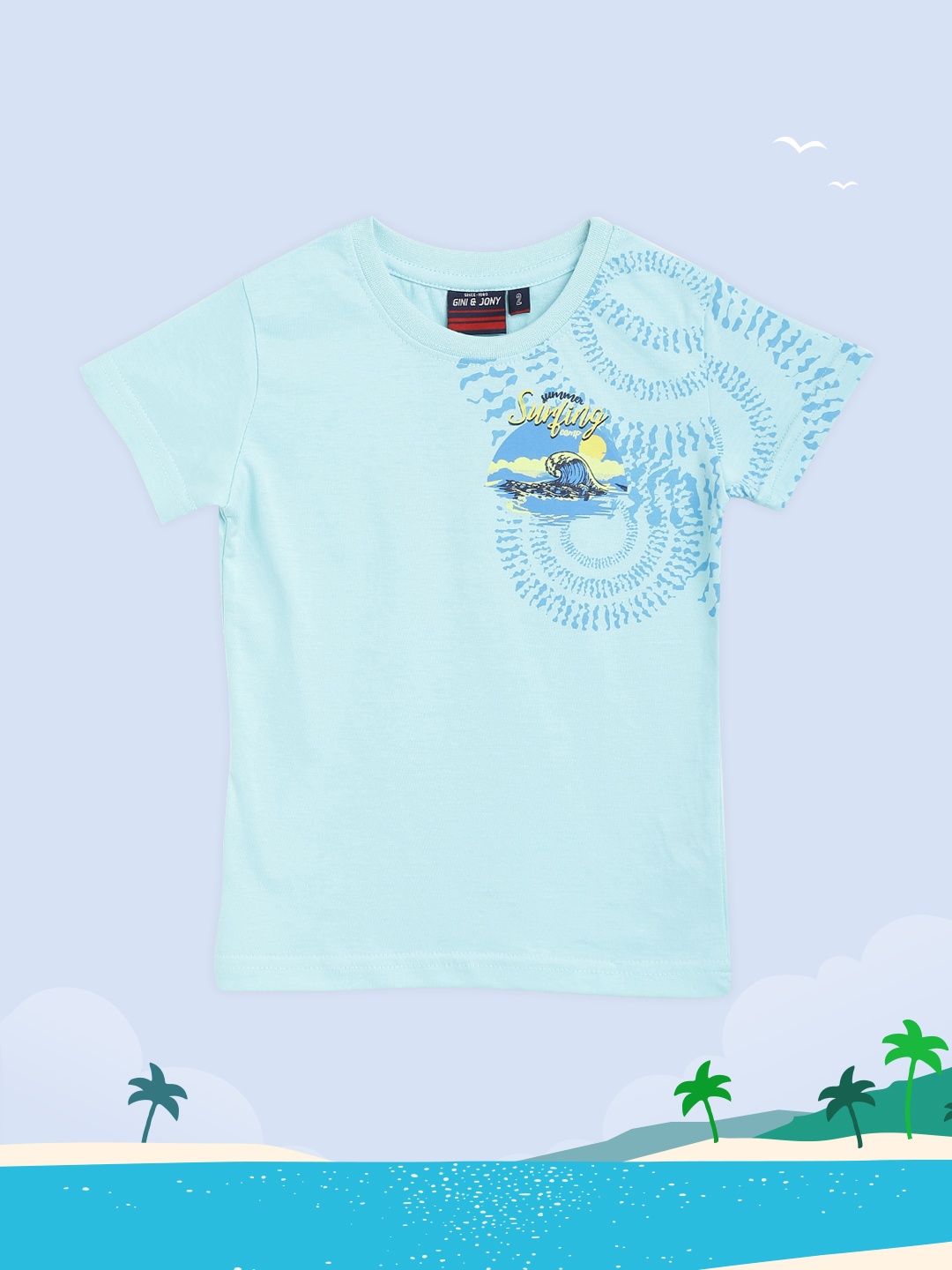 

Gini and Jony Infant Boys Blue Pure Cotton Printed T-shirt