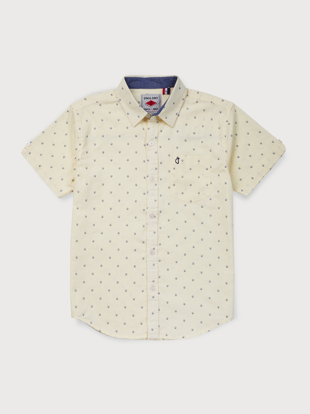 

Gini and Jony Boys Yellow & Navy Blue Pure Cotton Micro Ditsy Print Casual Shirt