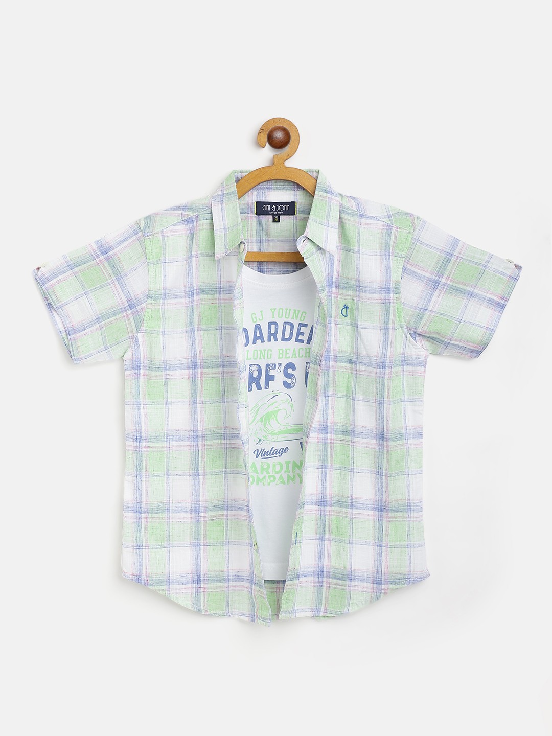 

Gini and Jony Boys Green & Blue Pure Cotton Windowpane Checked Casual Shirt