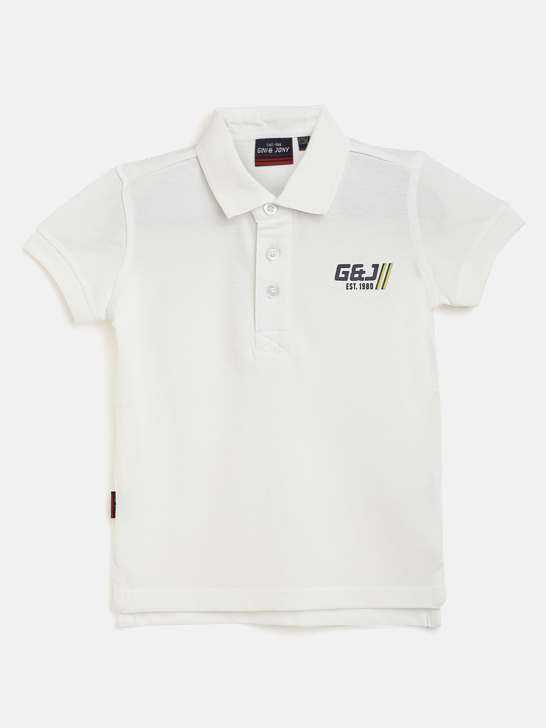 

Gini and Jony Boys White Pure Cotton Brand Logo Print Polo Collar T-shirt