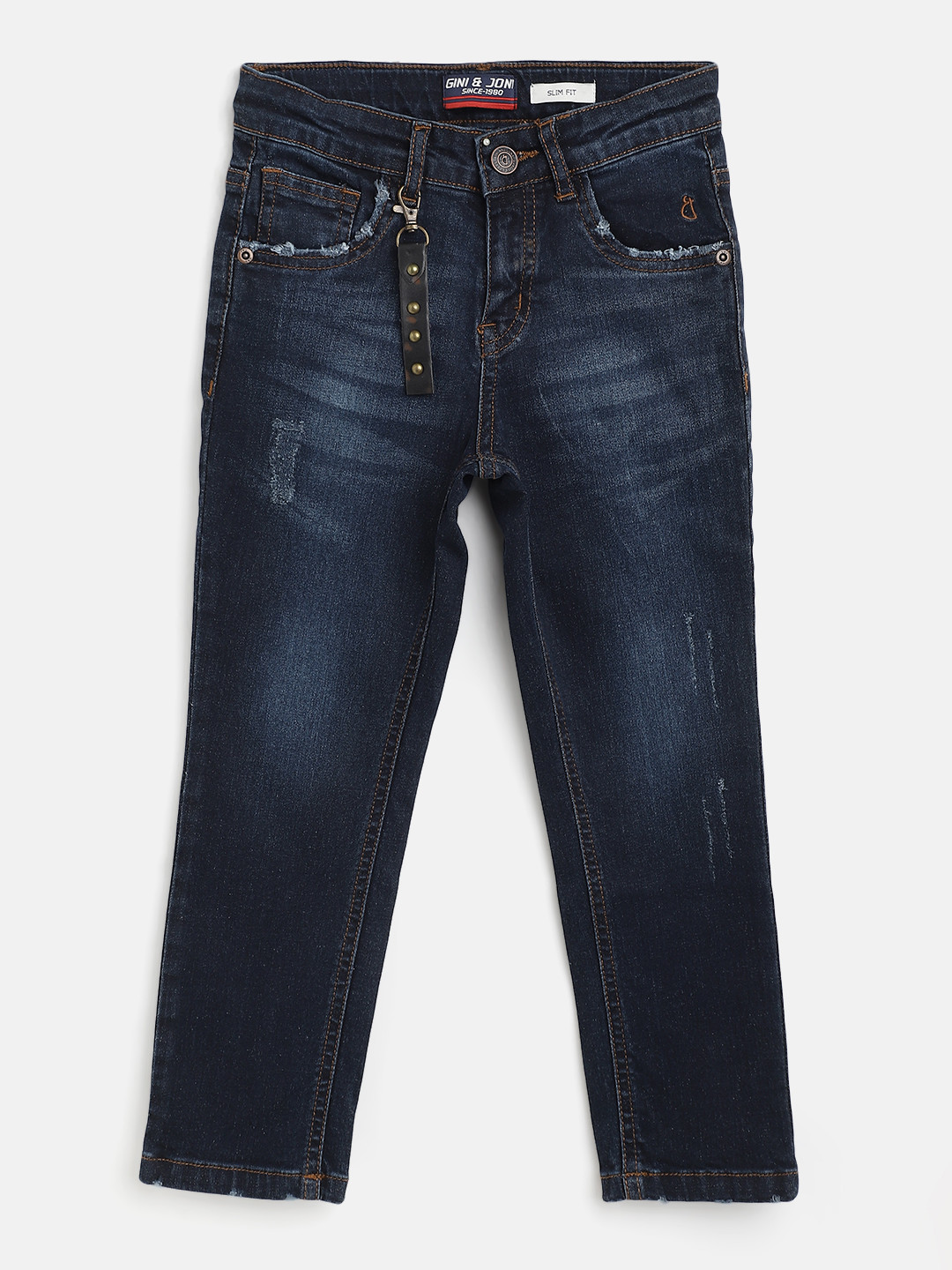 

Gini and Jony Boys Navy Blue Slim Fit Mid-Rise Distressed Light Fade Stretchable Jeans