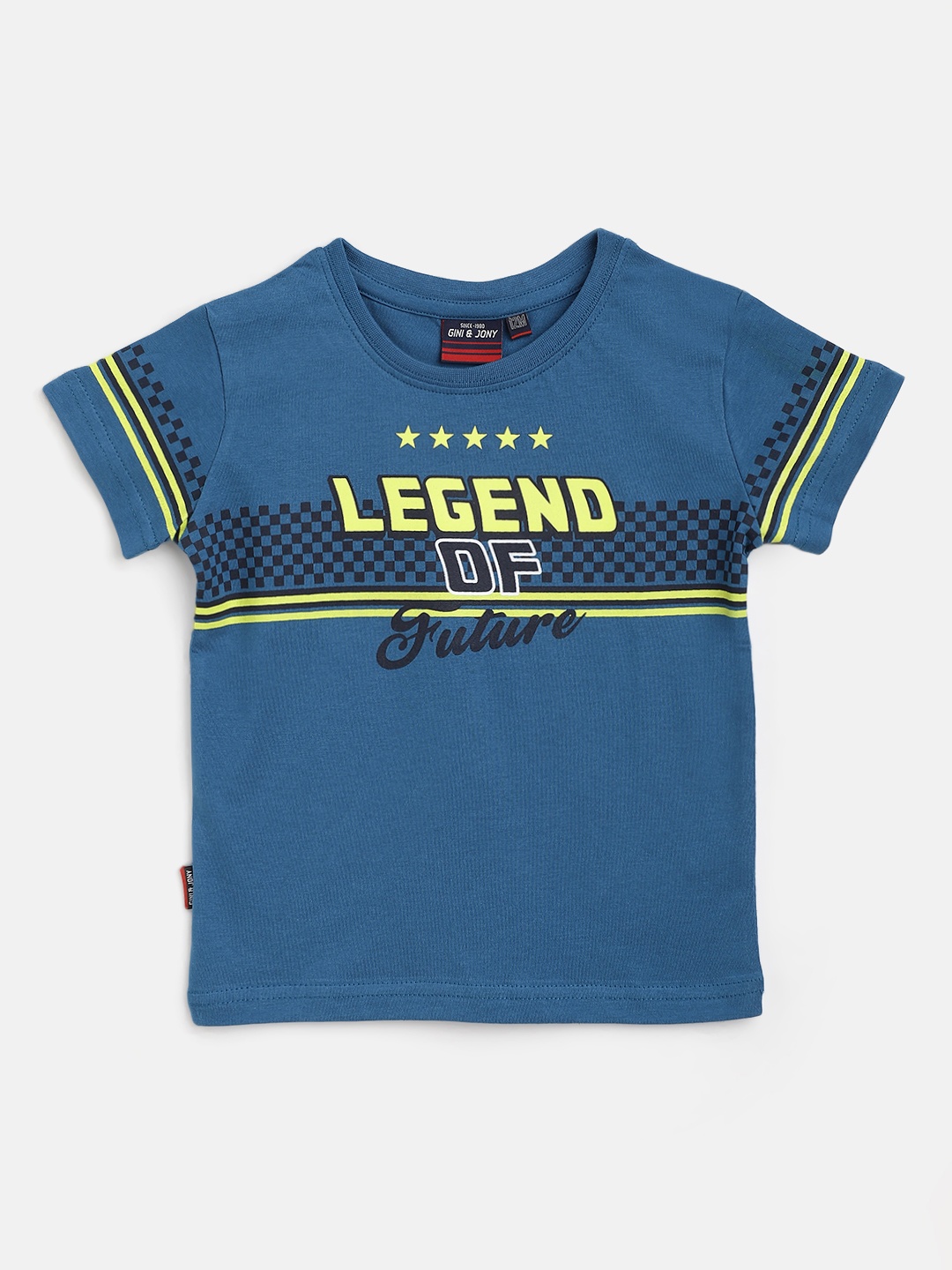 

Gini and Jony Boys Blue & Yellow Pure Cotton Graphic Print T-shirt