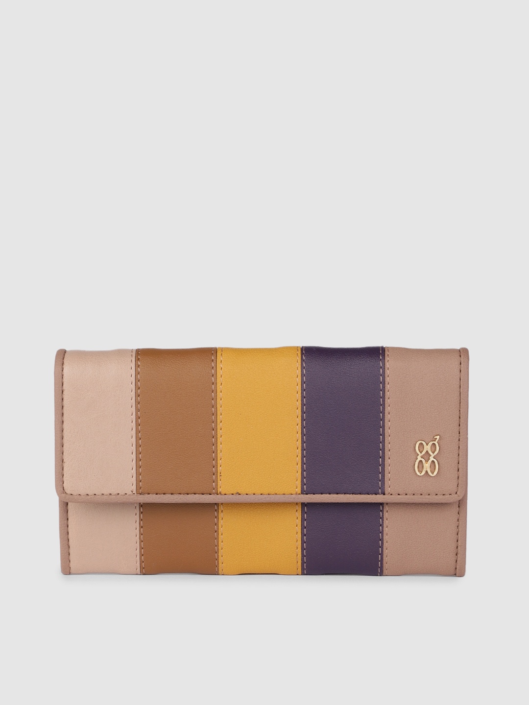 

Baggit Women Brown & Yellow Colourblocked Two Fold Wallet