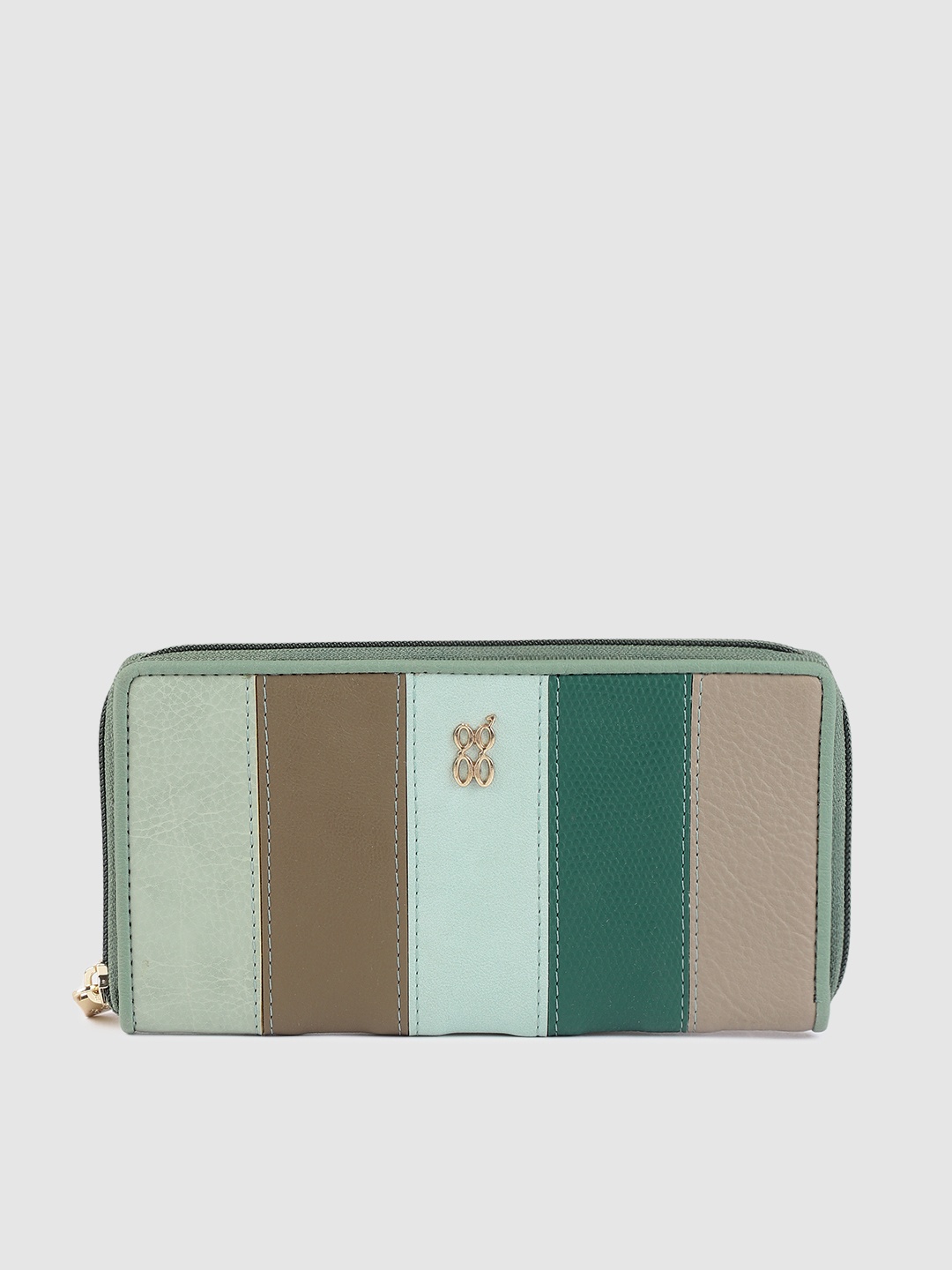 

Baggit Women Green & Brown Colourblocked Applique Zip Around Wallet