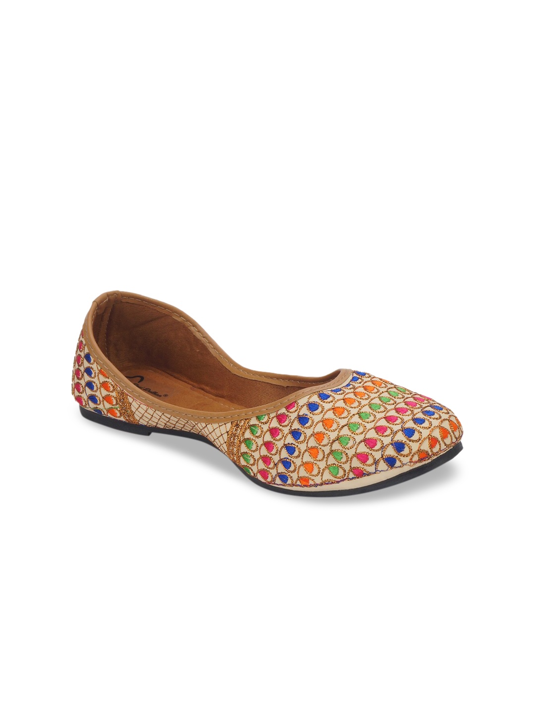 

The Desi Dulhan Women Multicoloured Leather Party Mojaris with Embroidered Flats, Multi