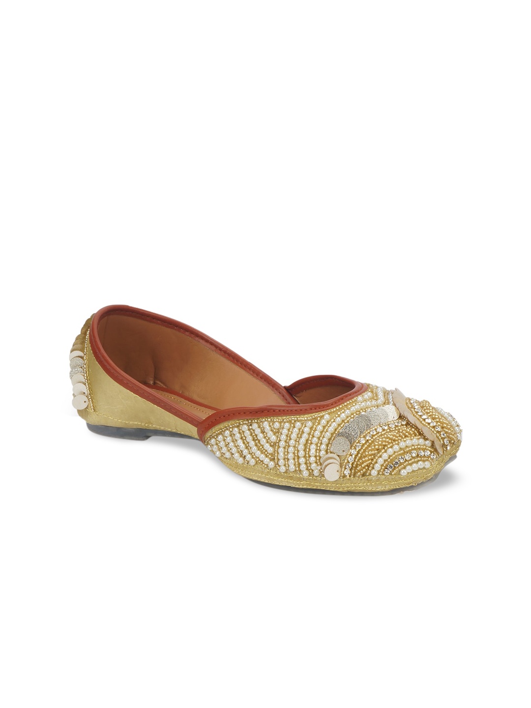 

The Desi Dulhan Women Green Embellished Leather Party Mojaris Flats
