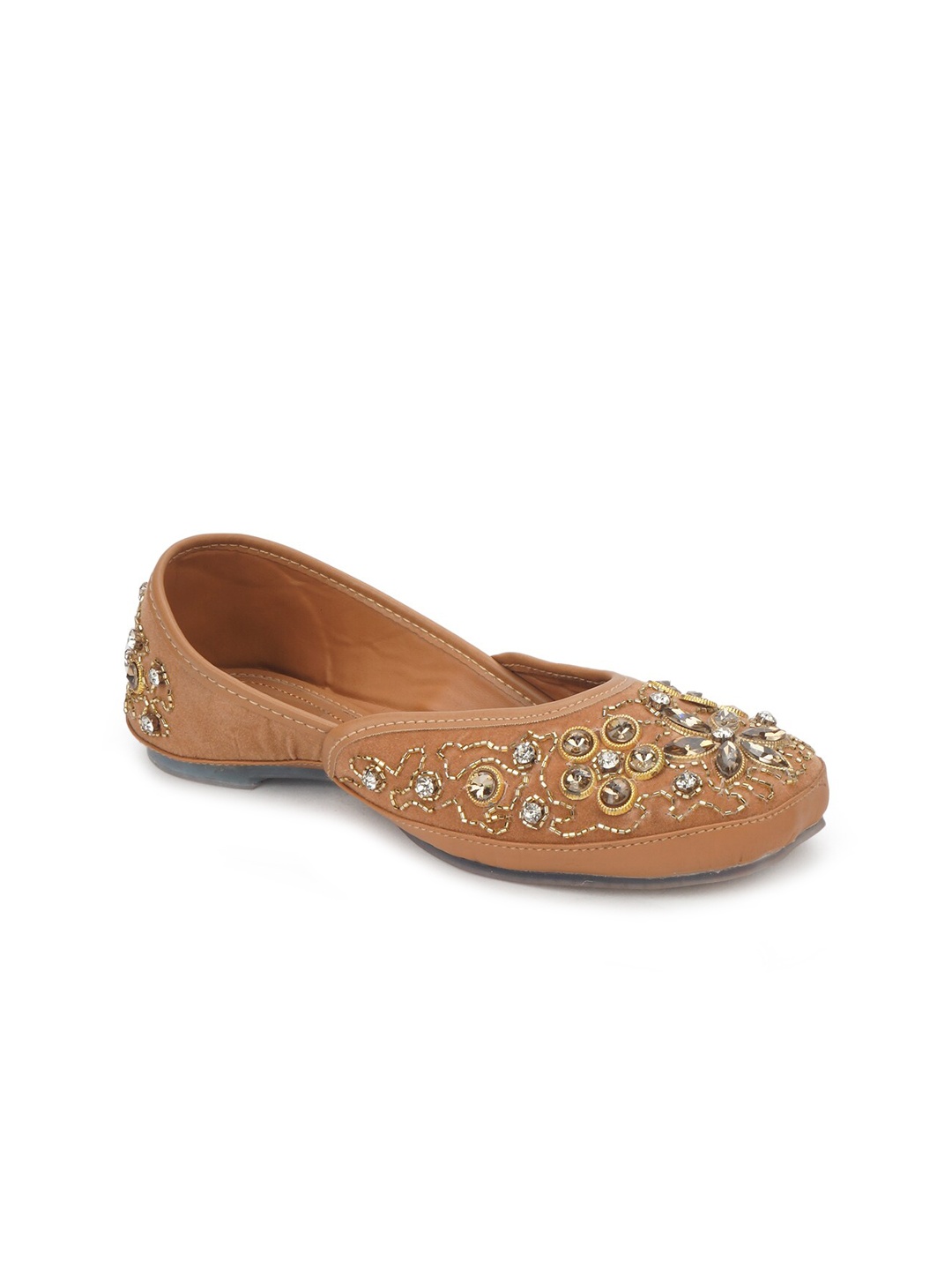 

The Desi Dulhan Women Brown Embellished Leather Ethnic Mojaris Flats