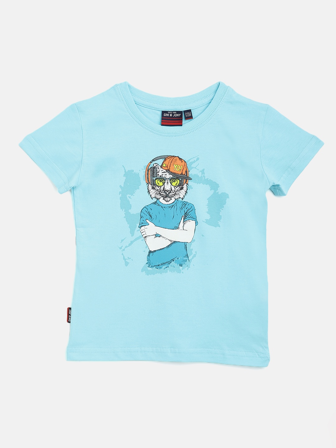 

Gini and Jony Boys Blue & Orange Pure Cotton Graphic Print T-shirt