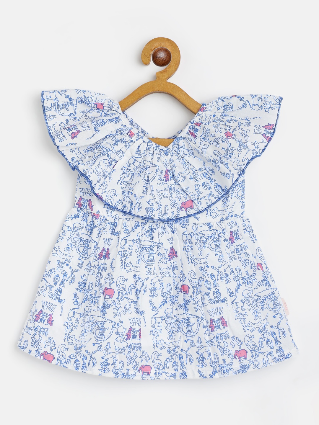 

Gini and Jony White & Blue Pure Cotton Conversational Print A-Line Dress