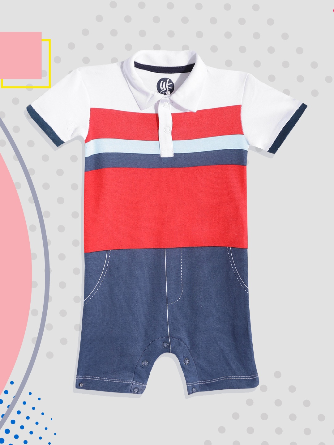 

YK Infant Boys Red & Navy Blue Colourblocked Cotton Rompers