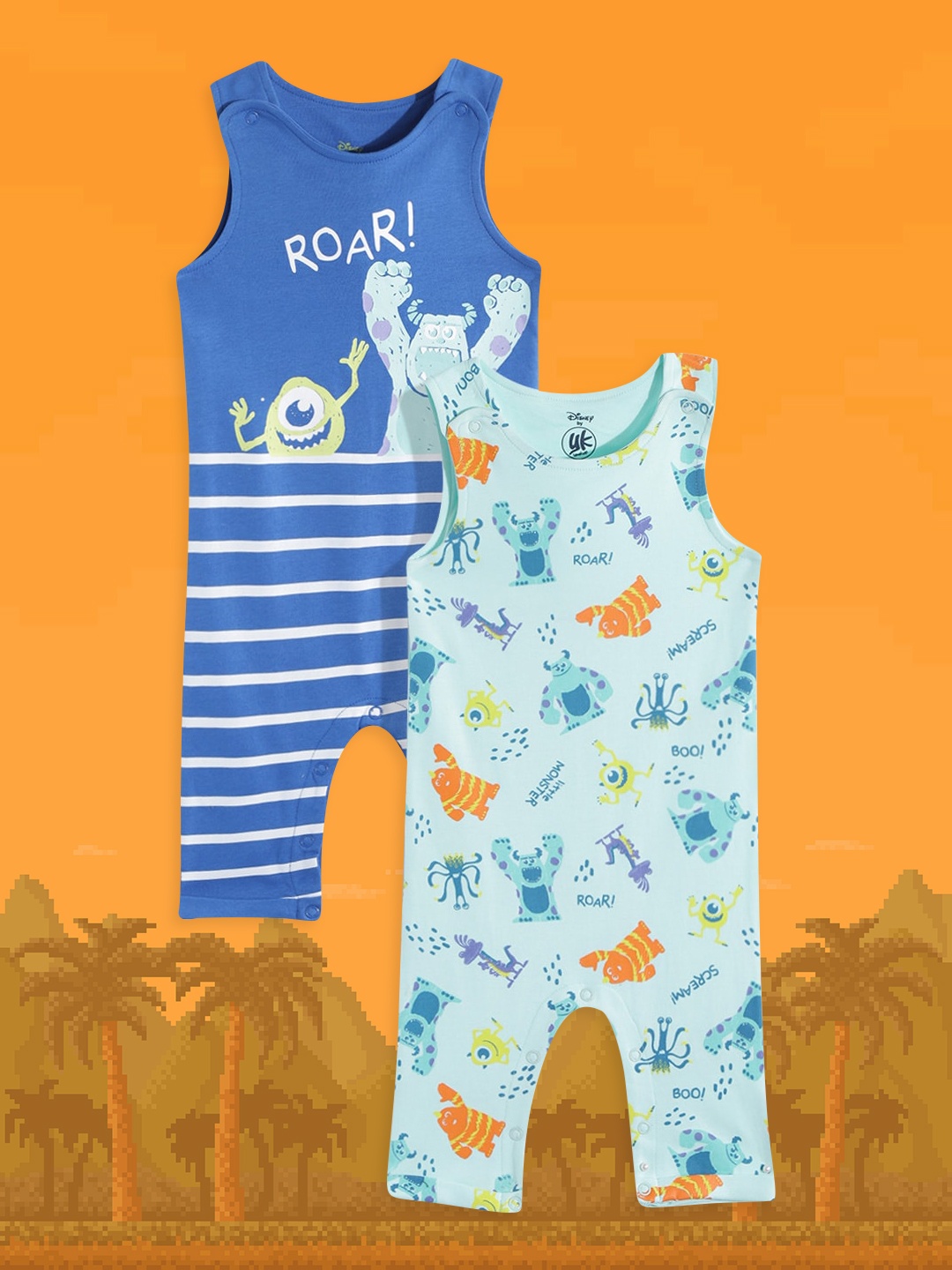 

YK Disney Infant Boys Pack of 2 Printed Pure Cotton Rompers, Blue