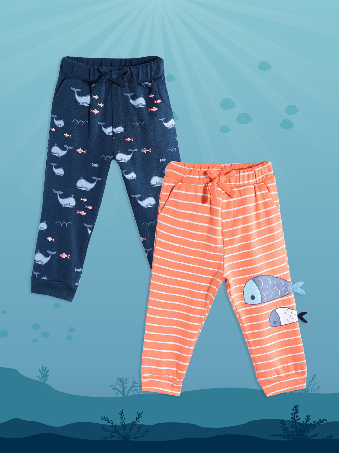 

YK Infant Boys Pack of 2 Printed Pure Cotton Joggers, Navy blue