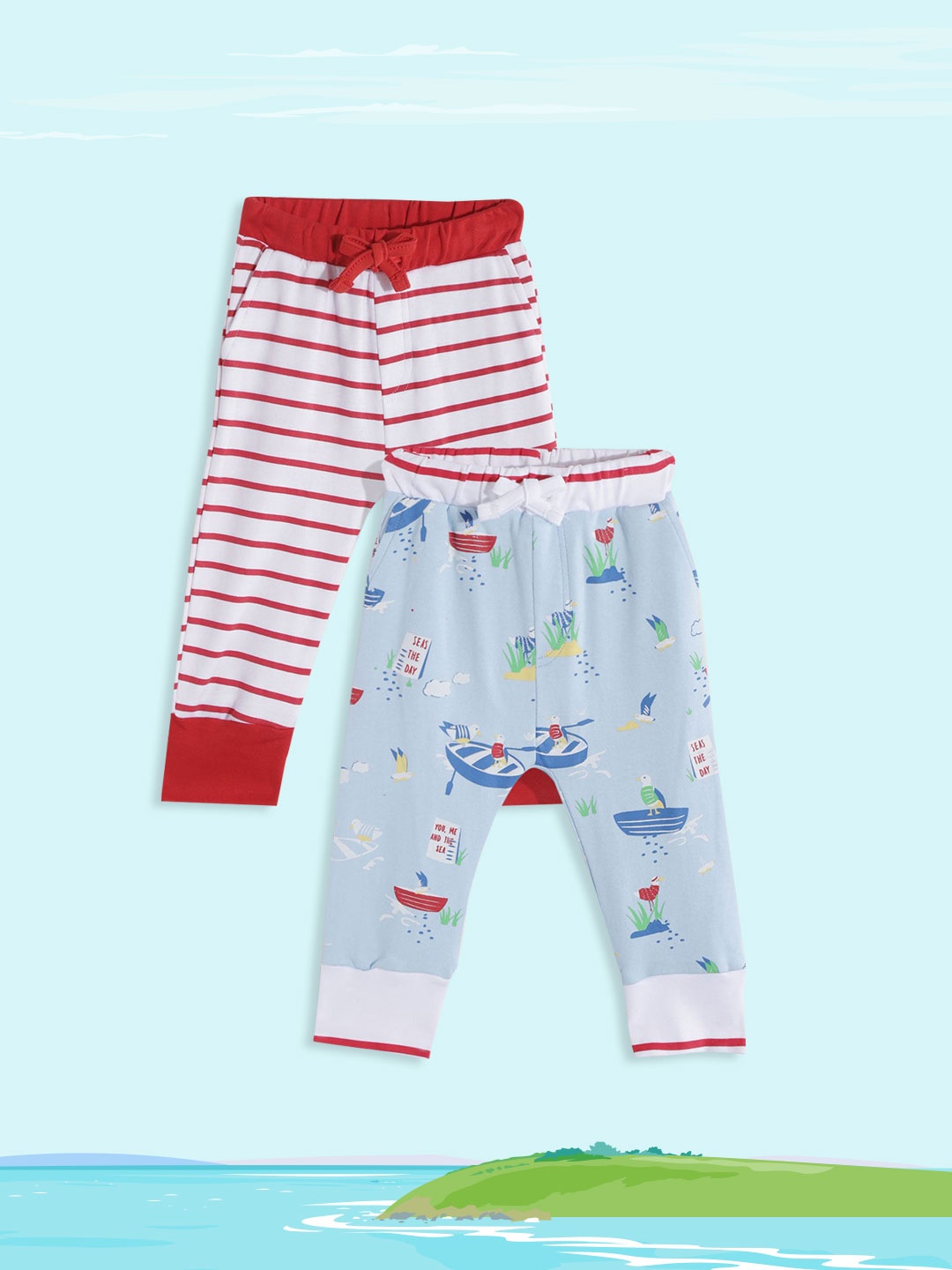 

YK Infant Boys Pack of 2 Pure Cotton Joggers, White