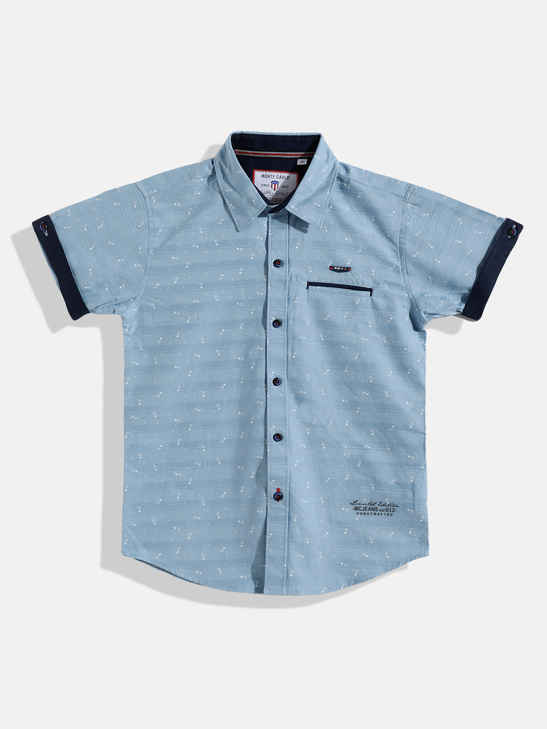 

Monte Carlo Boys Blue Ditsy Geometric Print Cotton Casual Shirt