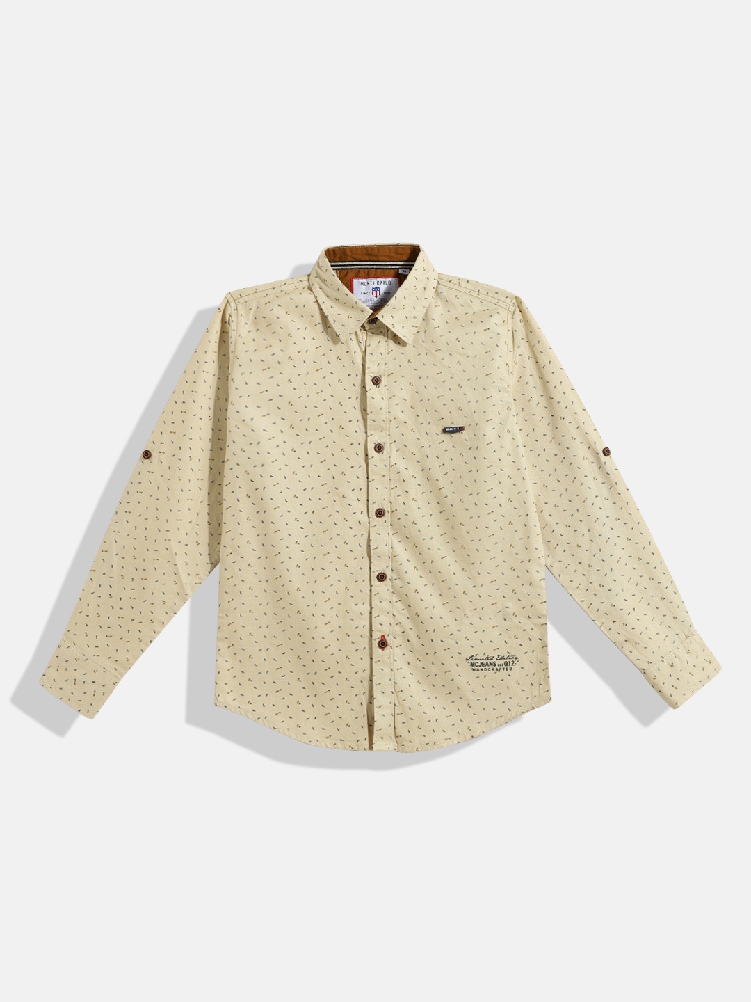 

Monte Carlo Boys Beige & Navy Blue Ditsy Print Cotton Casual Shirt