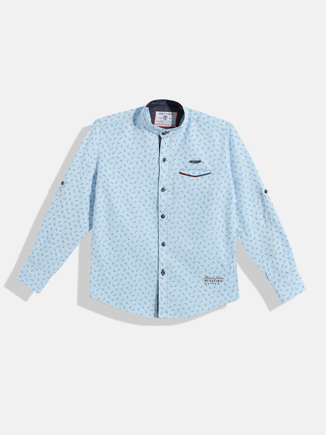 

Monte Carlo Boys Blue Floral Ditsy Print Cotton Casual Shirt