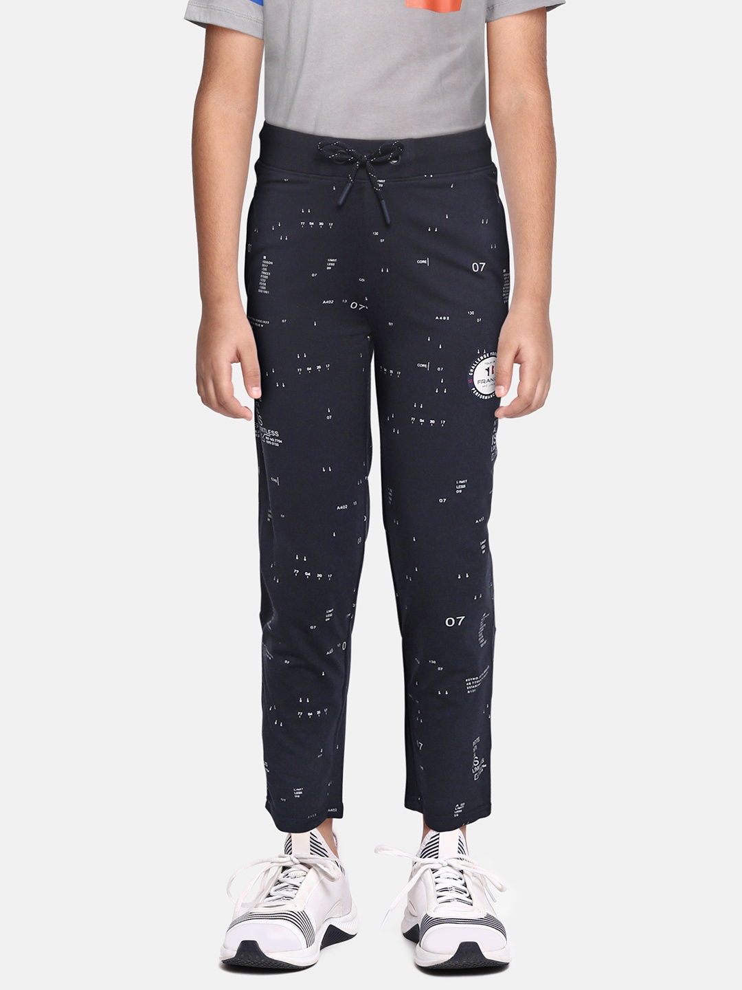 

Monte Carlo Boys Navy Blue & Grey Printed Track Pants
