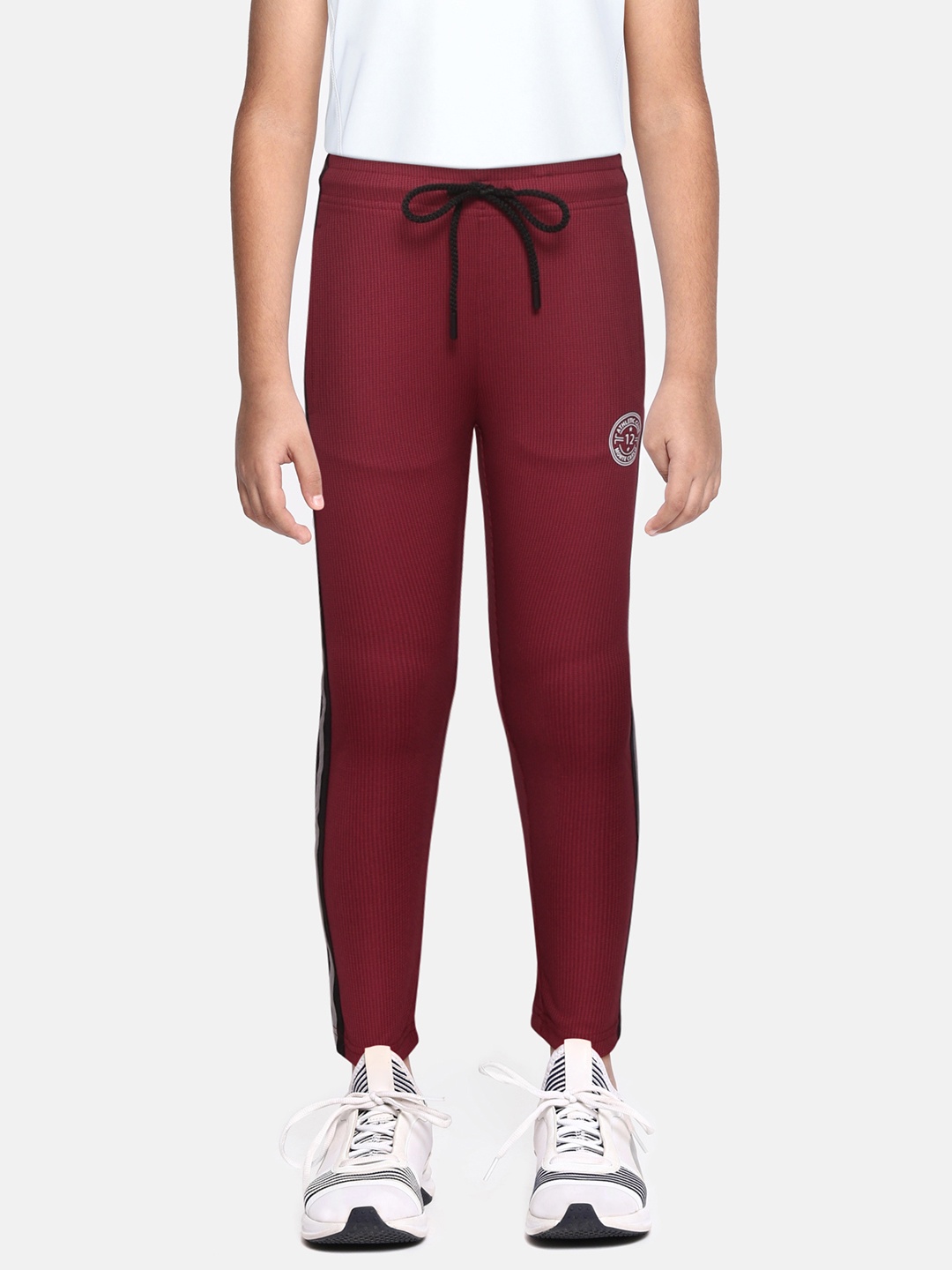 

Monte Carlo Boys Maroon & Black Houndstooth Print Track Pants with Side Taping