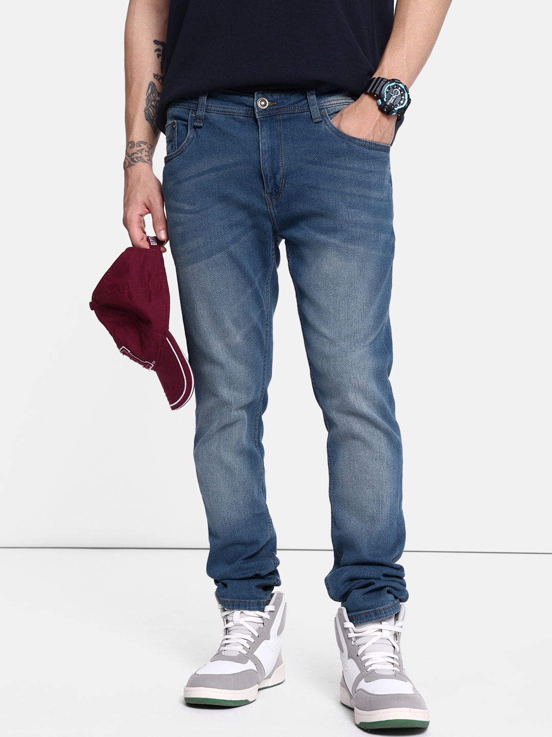 

The Roadster Life Co. Men Skinny Fit Heavy Fade Stretchable Jeans, Blue
