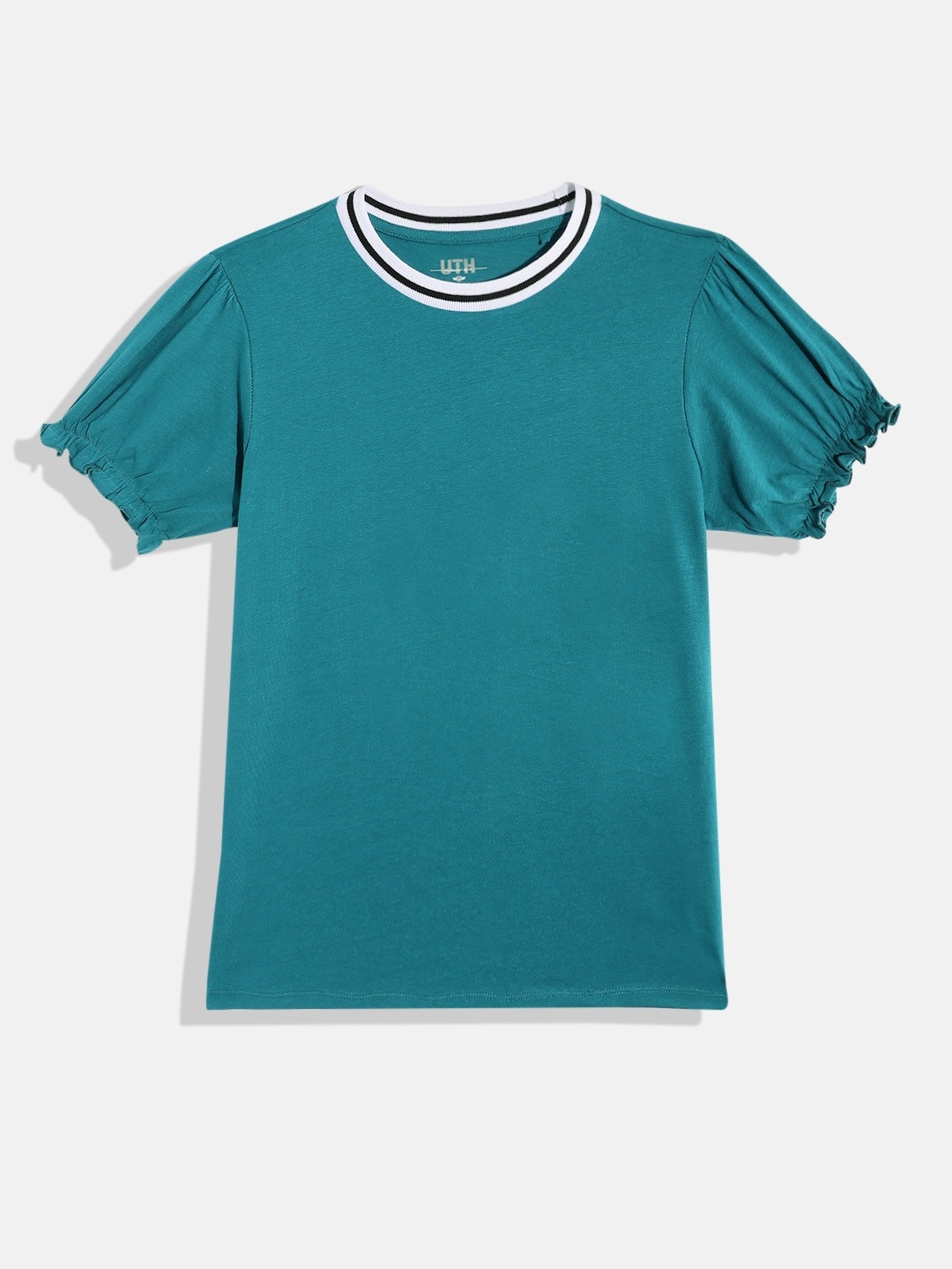 

UTH by Roadster Teen Girls Pure Cotton Round Neck Tops, Teal