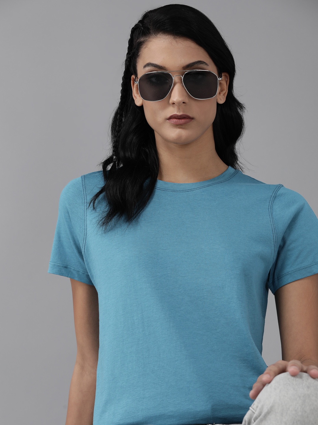 

The Roadster Lifestyle Co. Women Blue Pure Cotton T-shirt