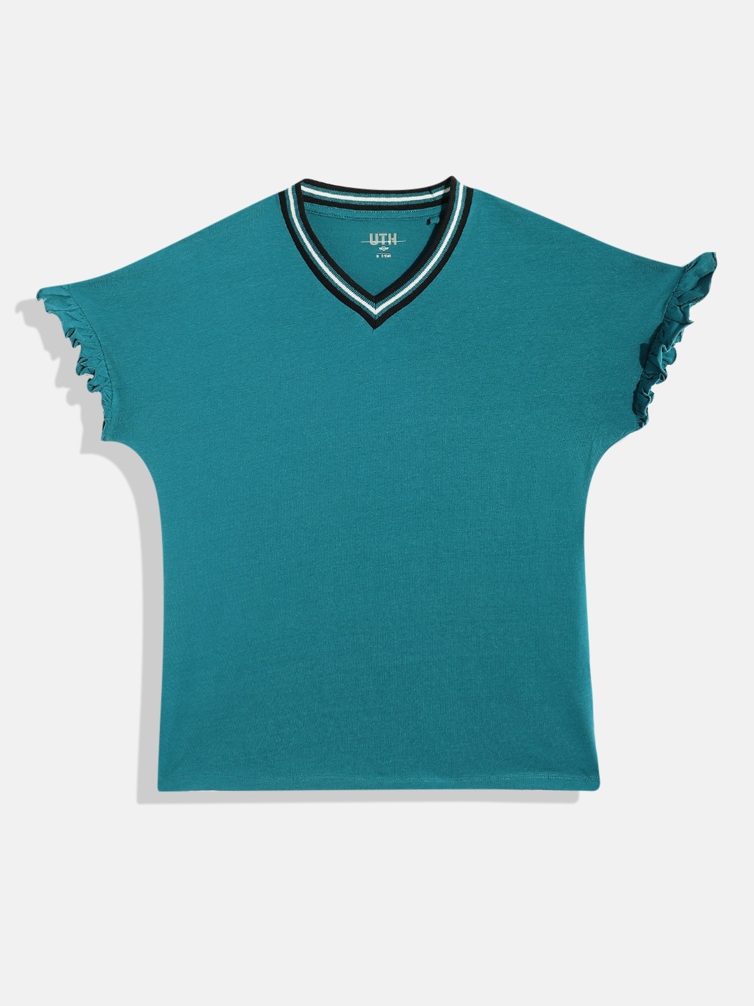 

UTH by Roadster Teen Girls Pure Cotton Extended Sleeves Tops, Teal