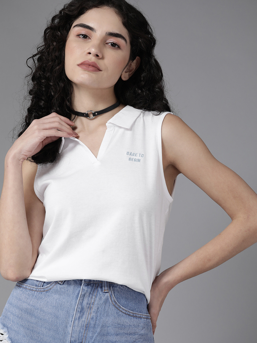 

Roadster Women White Solid Pure Cotton T-shirt