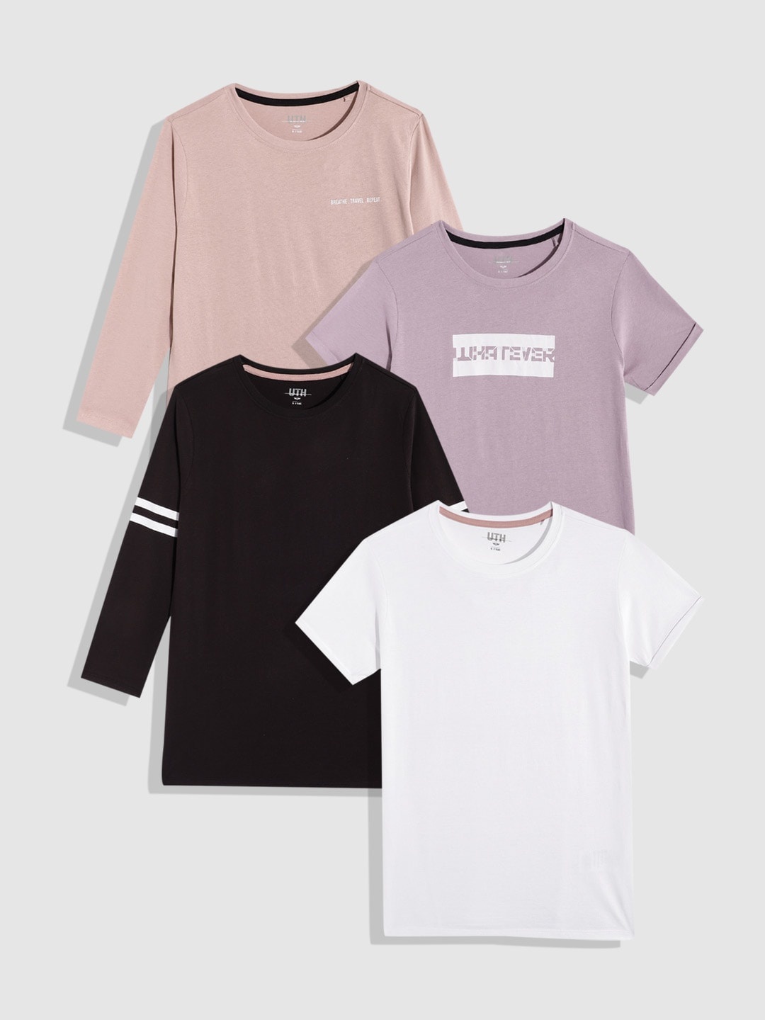 

UTH by Roadster Teen Girls Pack of 4 Pure Cotton T-shirts, White