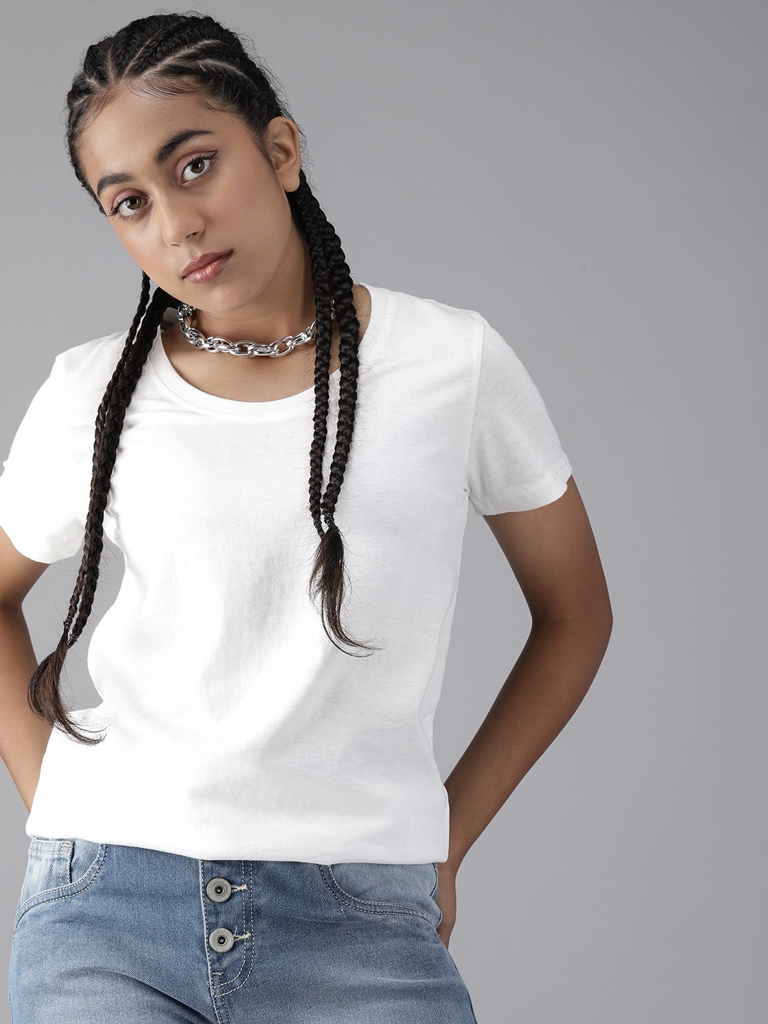 

UTH by Roadster Girls Pack of 3 Pure Cotton T-shirts, White