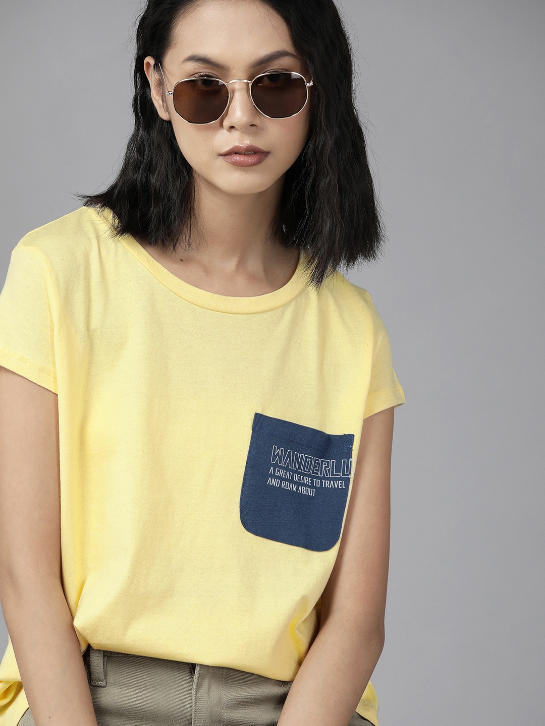 

The Roadster Lifestyle Co. Women Yellow Typography Printed Pure Cotton T-shirt