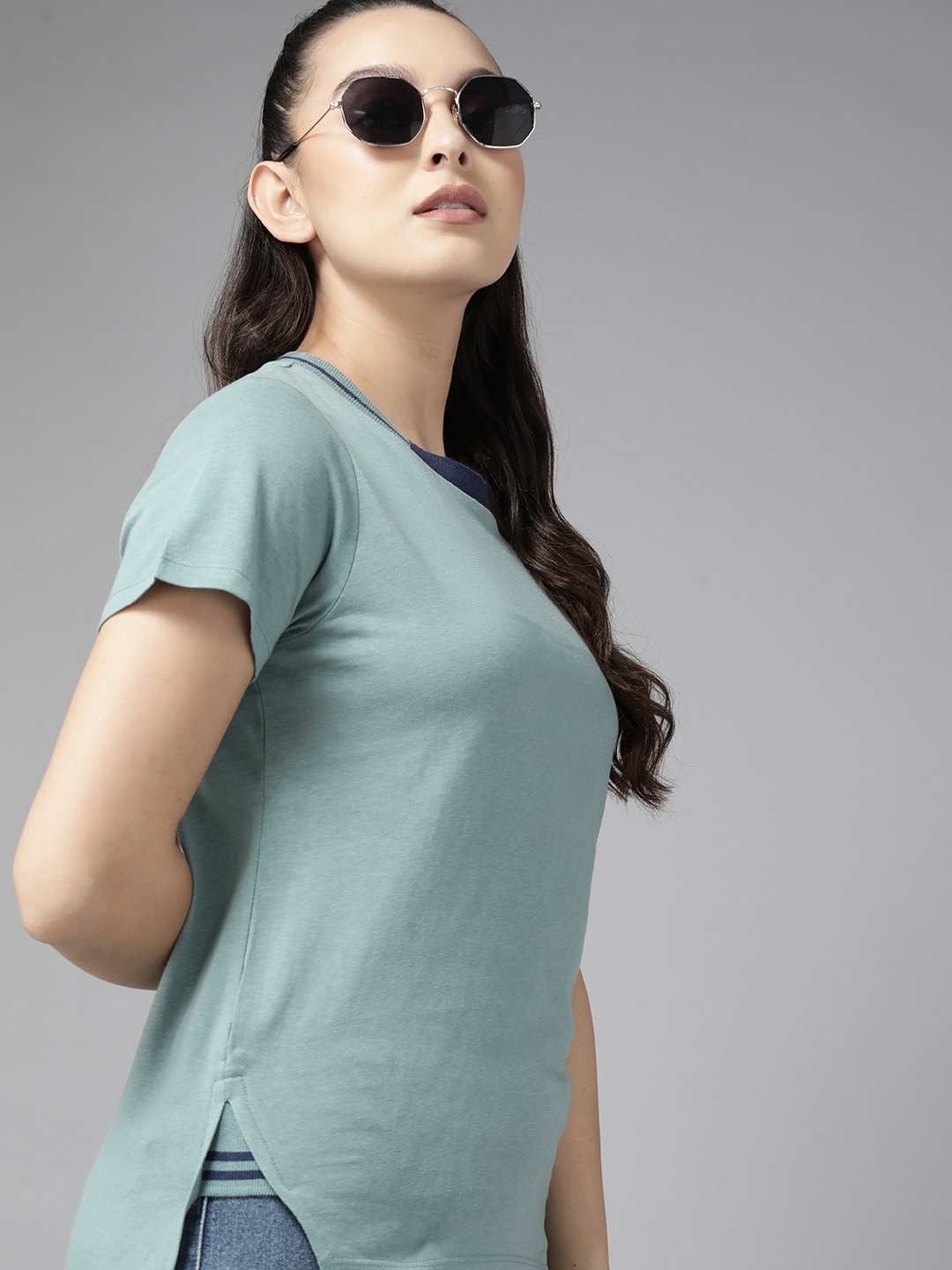 

The Roadster Lifestyle Co. Women Solid Pure Cotton T-shirt, Green