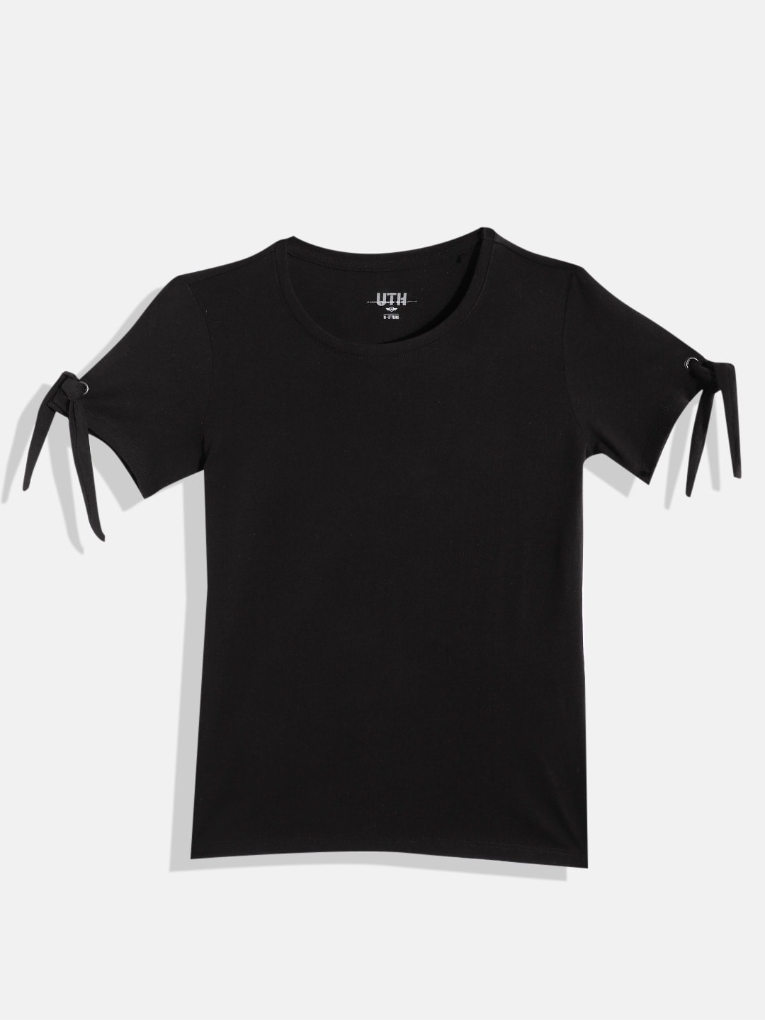 

UTH by Roadster Teen Girls Pure Cotton Round Neck Tops, Black