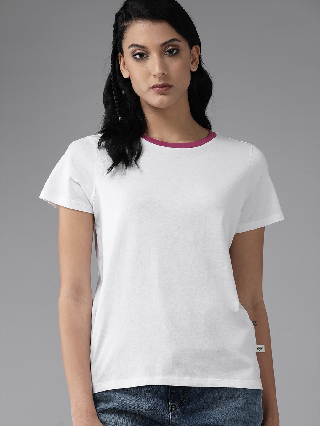 

Roadster Women White Solid Pure Cotton T-shirt