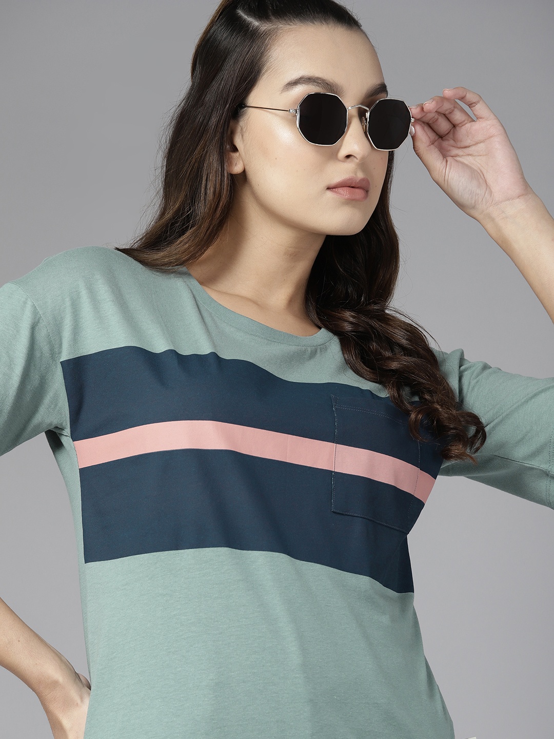 

The Roadster Lifestyle Co. Striped Pure Cotton Pocket Detail T-shirt, Green