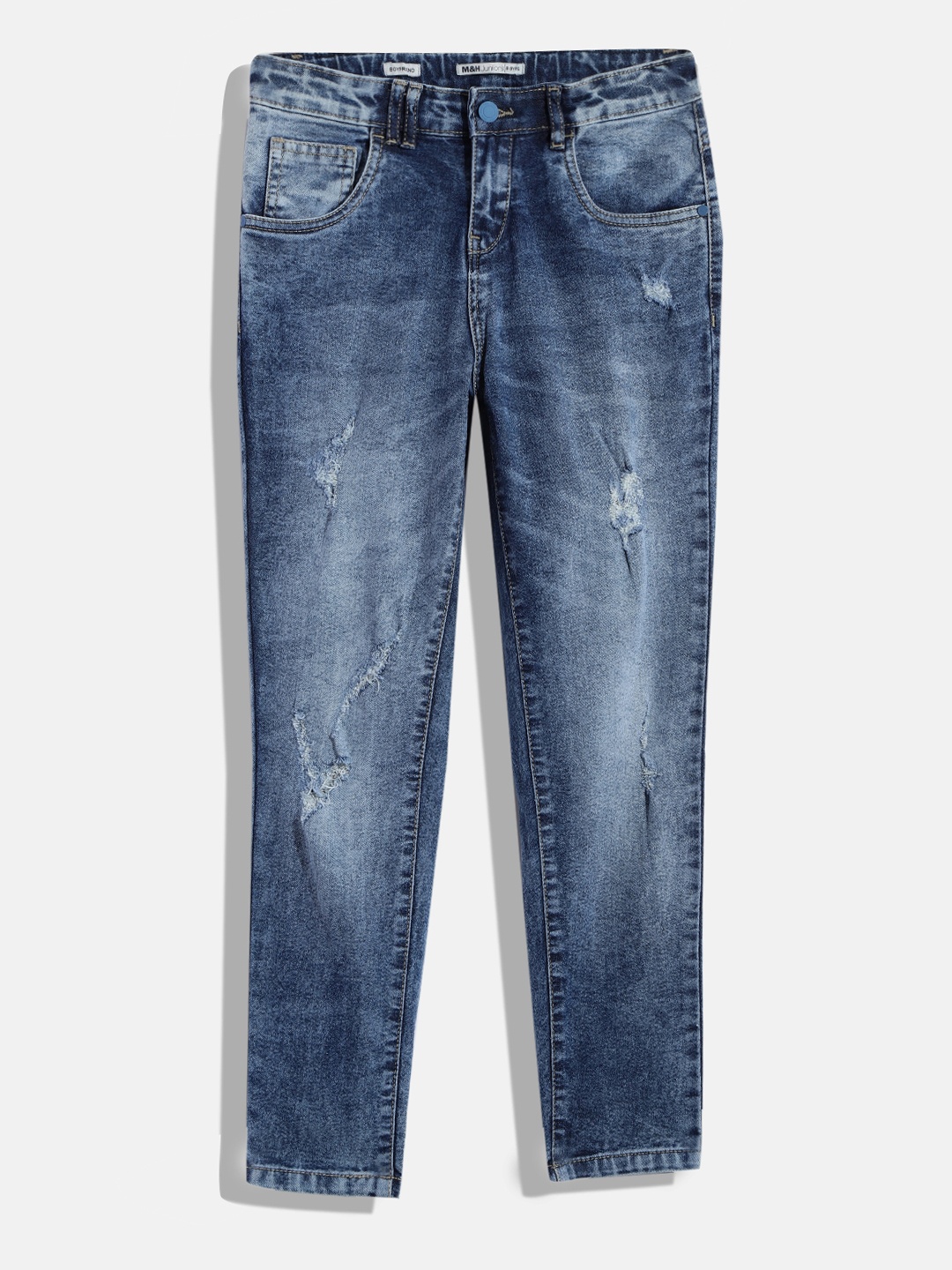 

M&H Juniors Girls Boyfriend Fit Mildly Distressed Stretchable Jeans, Blue